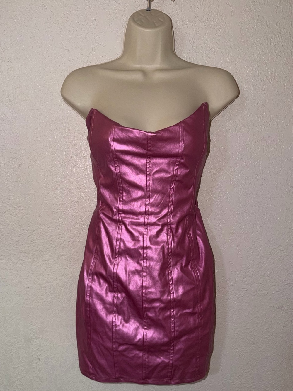 Strapless Pink Metallic Mini Dress